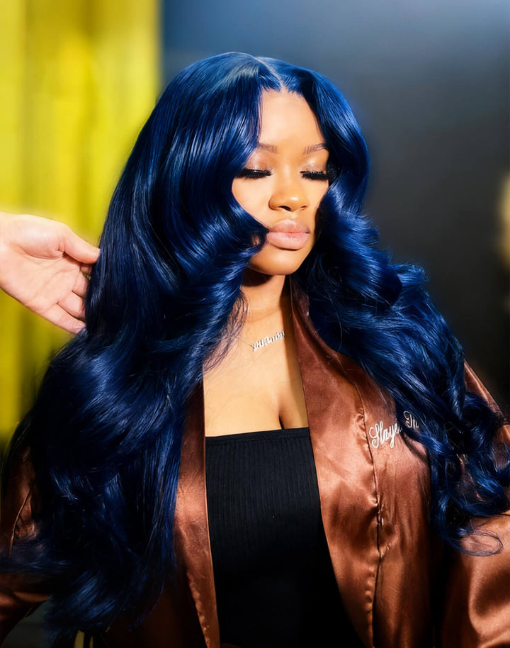 Flawless Blue! eullair Navy Blue Body Wave/Straight/Curly Human Hair Lace Frontal Wig | TikTok Saebunny Recommend