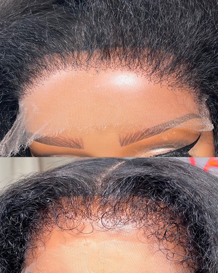 eullair Kinky Straight 4C Edges Invisi Strap Snug Fit Laid Flat 360 Transparent Lace Wig with Curly Baby Hair All