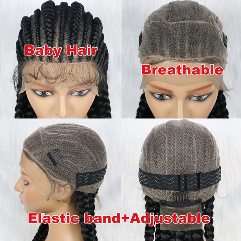 Queena-36" Box Braided Full Lace Wig With Baby Hair Chunky Cornrows with Thin Braid SynthetIc Wig For Black Women