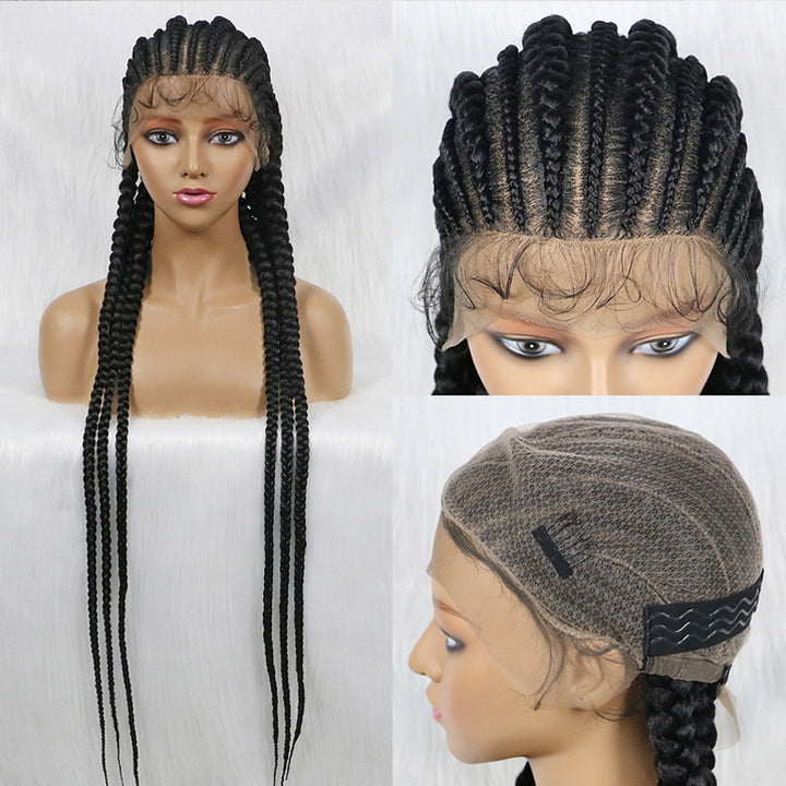 Queena-36" Box Braided Full Lace Wig With Baby Hair Chunky Cornrows with Thin Braid SynthetIc Wig For Black Women