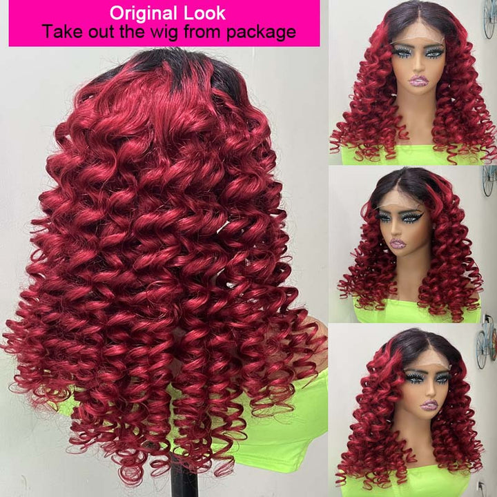 eullair Ombre 1b Bright 99J Burgundy Loose Wave Wig Colored Lace Frontal Human Hair Wigs For Women