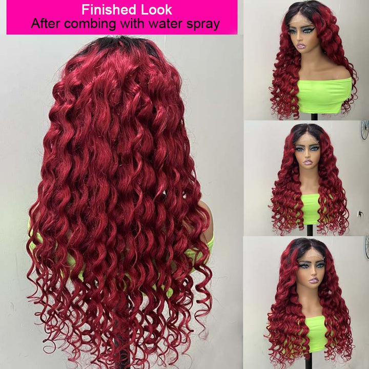 eullair Ombre 1b Bright 99J Burgundy Loose Wave Wig Colored Lace Frontal Human Hair Wigs For Women