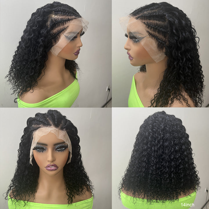 $89 Flash Sale| eullair Quick Install Pre-Styled Braiding Human Hair Half Braid Half Curly 13x4 Full Lace Frontal Short Bob Wigs 180 Density