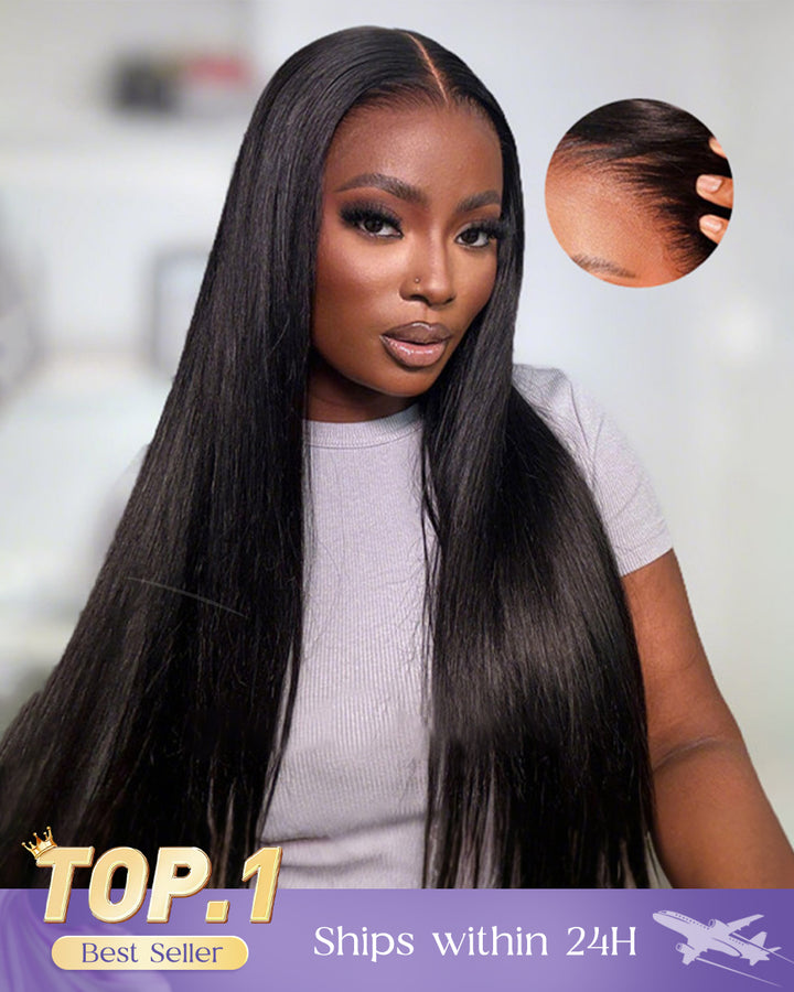 eullair Glueless Straight Human Hair Wigs 13x4 4x6 Drawstring Transparent Frontal Wig | Undetectable Lace