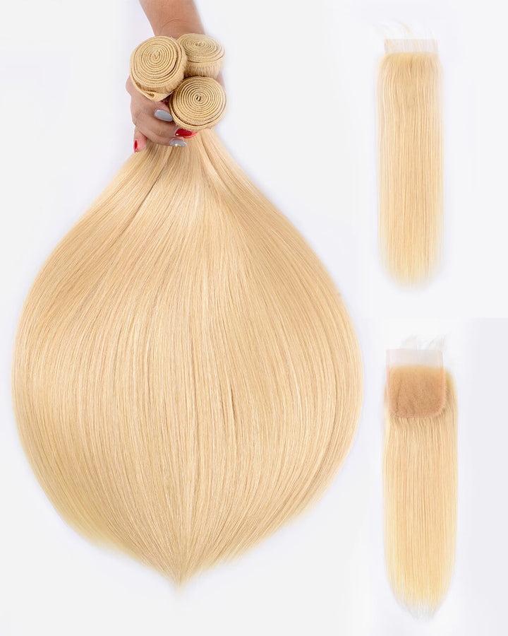 eullair Platinum 613 Straight Bundles With Closure 3 Bundles With 4x4 Lace Closure Brazilian Virgin Human Hair Weave