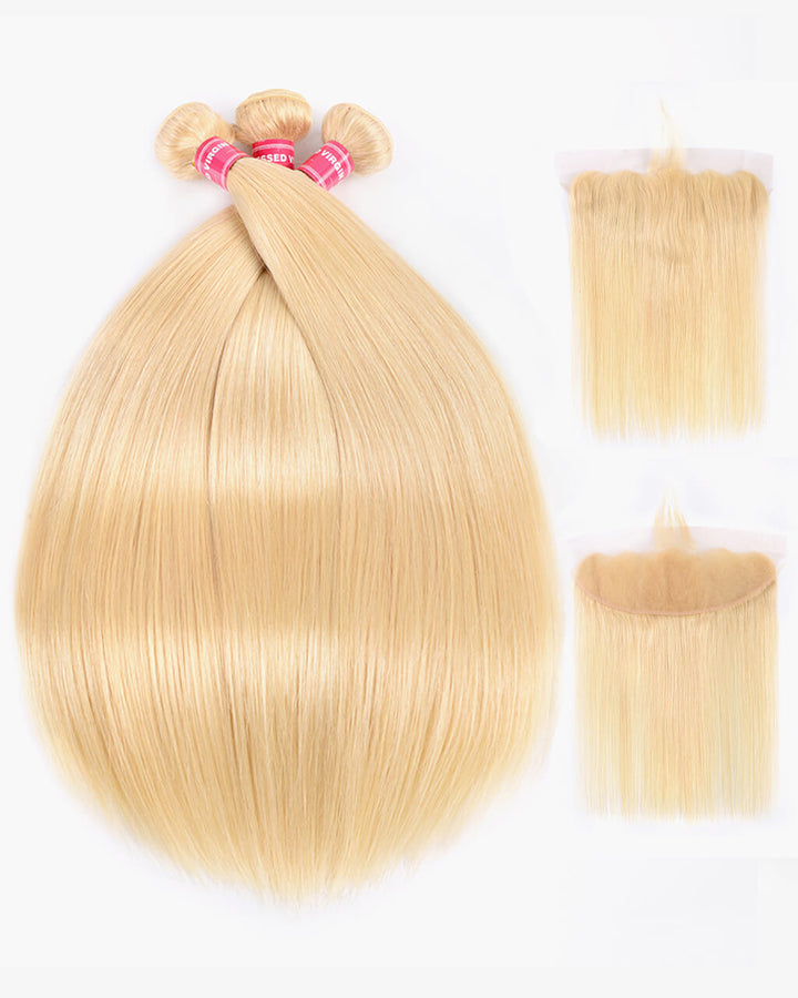 eullair Platinum 613 Straight Bundles With Closure 3 Bundles With 4x4 Lace Closure Brazilian Virgin Human Hair Weave