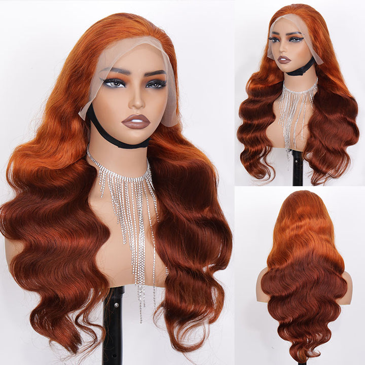 TikTok Hairstylist Style| eullair Golden Red Brown Ginger Body Wave Lace Front Wig Ombre Blonde Straight Human Hair Wigs for Women