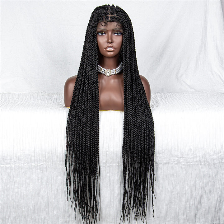 Amanda-WTSE-018 40" Extra Long Braiding Full Lace Wig Box Braided Synthetic Hair Wig With Baby Hair Cornrow Twisted Braided Wigs For Women