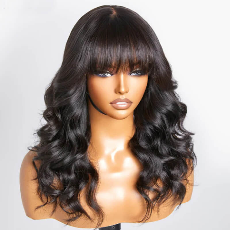 eullair Layered Cut Loose Wave Wig With Air Bangs Pre Cut Lace Front Human Hair Wigs For Women
