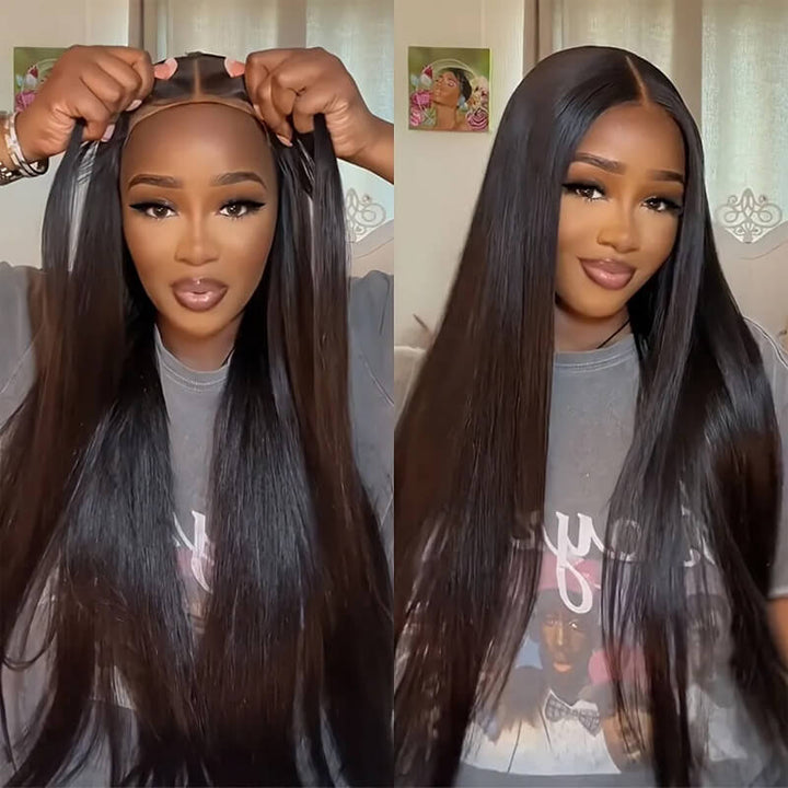 Flash Sale| eullair Straight 4x4 13x4 Glueless Human Hair Wig Pre Cut Pre Plucked Lace Wigs Air Cap Breathable Invisible HD Lace Wig
