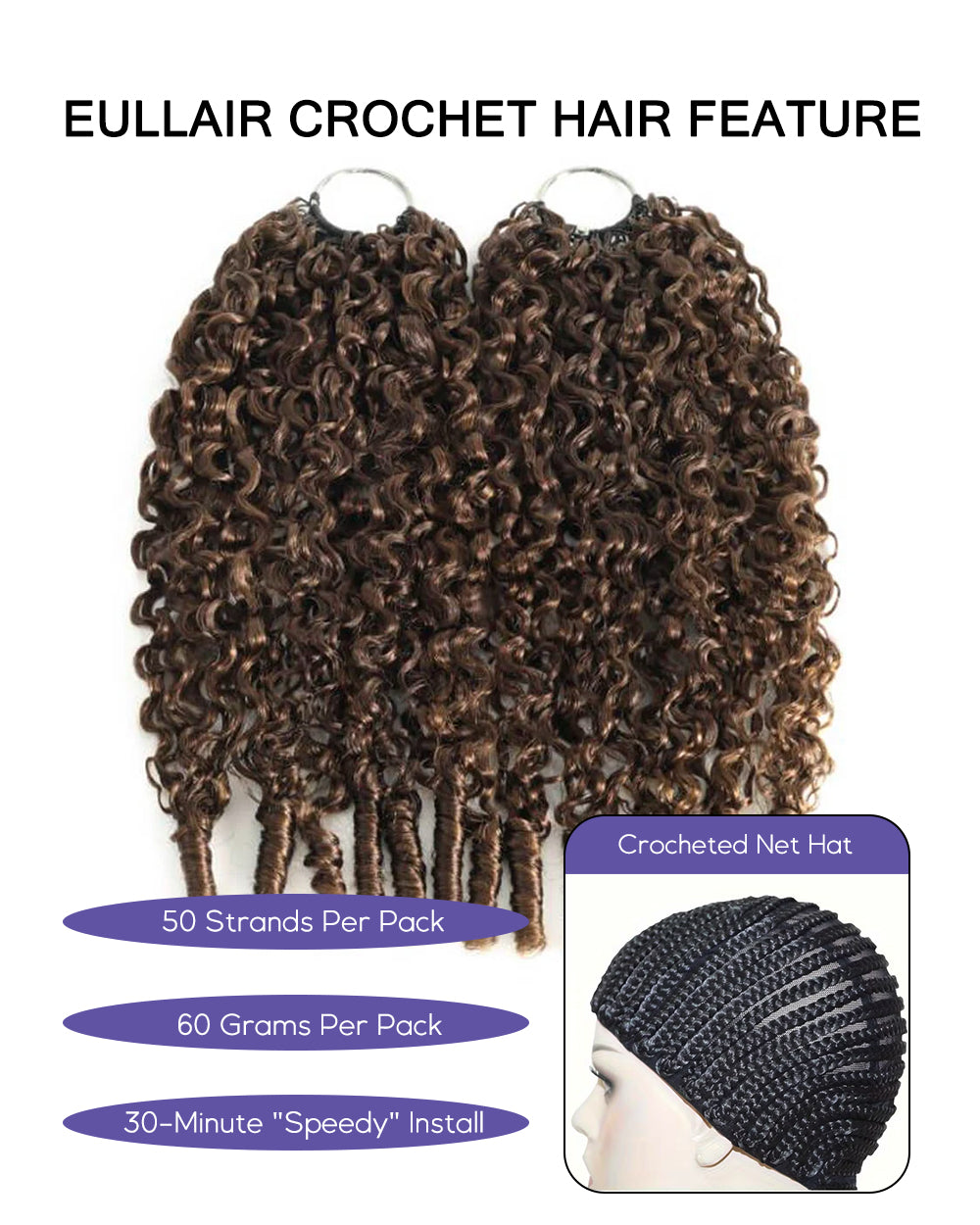 eullair #4 Chocolate Brown Burmese Curly Crochet Hair Lightweight Defined Curl Pattern Natural Look