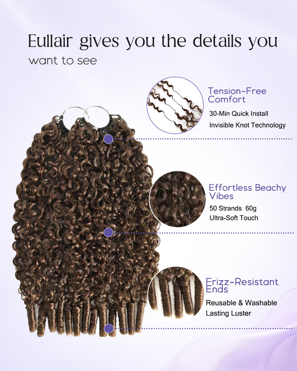 eullair #4 Chocolate Brown Burmese Curly Crochet Hair Lightweight Defined Curl Pattern Natural Look