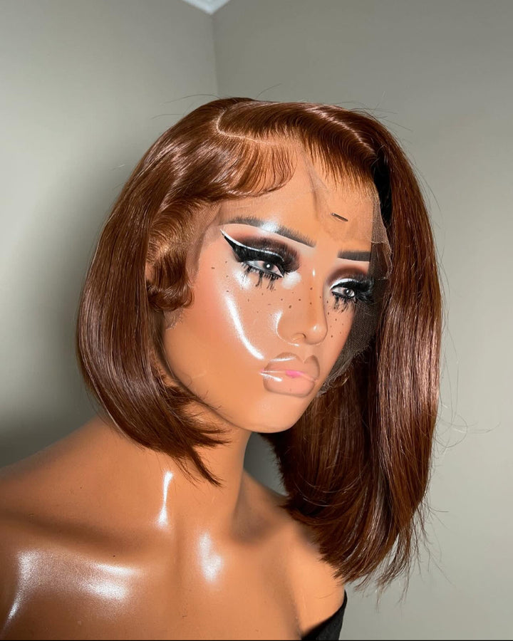eullair Ginger Brown Bob Wig With Drawstring Wigs 13x4 Frontal Lace Human Hair Wigs Pre Colored