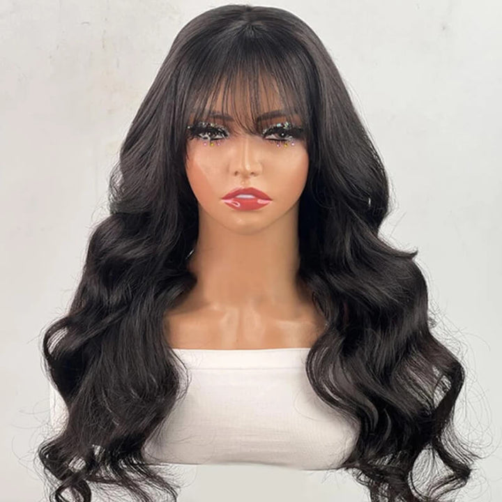 eullair Human Hair Bangs Wear Go Gluless Wig Full Machine Made NO Glue or Spray | Easy Effortless Fringe Wig