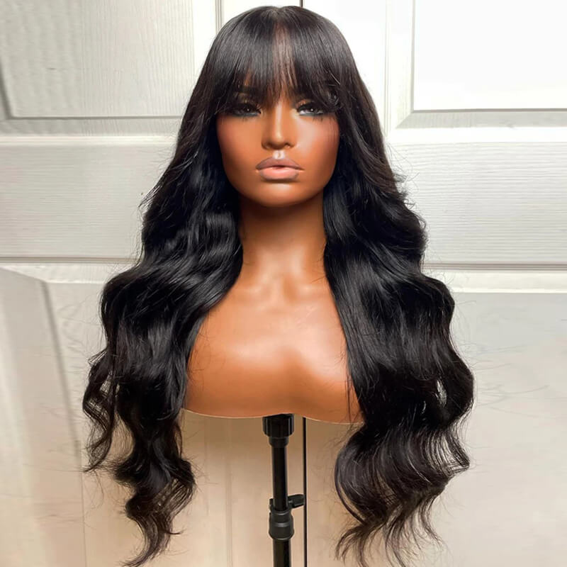 eullair Human Hair Bangs Wear Go Gluless Wig Full Machine Made NO Glue or Spray | Easy Effortless Fringe Wig