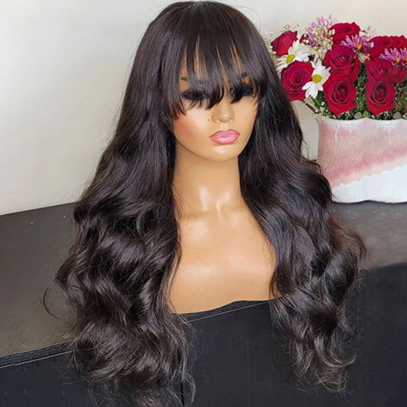 eullair Human Hair Bangs Wear Go Gluless Wig Full Machine Made NO Glue or Spray | Easy Effortless Fringe Wig