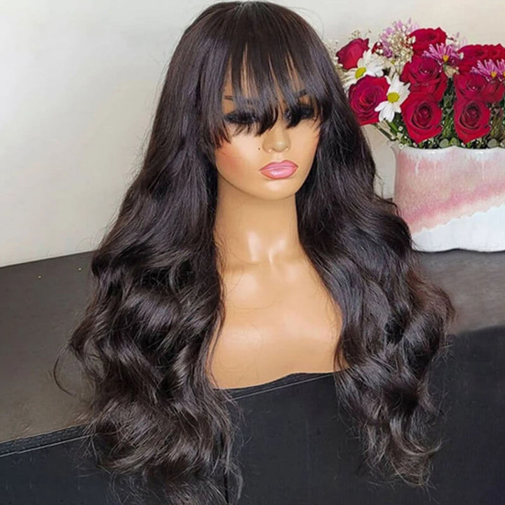 eullair Human Hair Bangs Wear Go Gluless Wig Full Machine Made NO Glue or Spray | Easy Effortless Fringe Wig