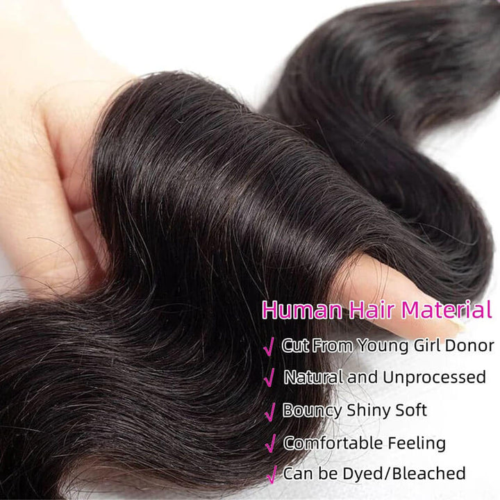 eullair Body Wave Hair Bundles Deal 10A Human Virgin Hair Weave 3/4 Bundles
