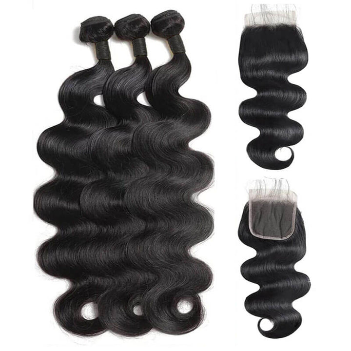 eullair Body Wave Bundles With Closure 3/4 PCS With 4x4 5x5 6x6 HD Lace Closure