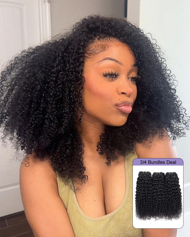 eullair 15A Real Raw Hair 3C-4A Kinky Coily Flip Over Human Hair Bundles Deal Virgin Hair Weave 3/4 Bundle