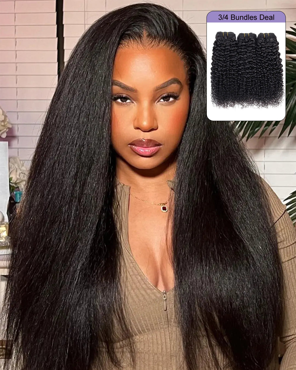 eullair Kinky Straight 15A Real Raw Hair Human Hair Bundles Deal Virgin Hair Weave 3/4 Bundle