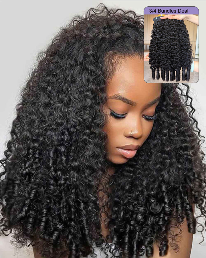 eullair 15A Real Raw Hair Burmese Curly Spiral Curls Ends Human Hair Bundles Deal Virgin Hair Weave 3/4 Bundles