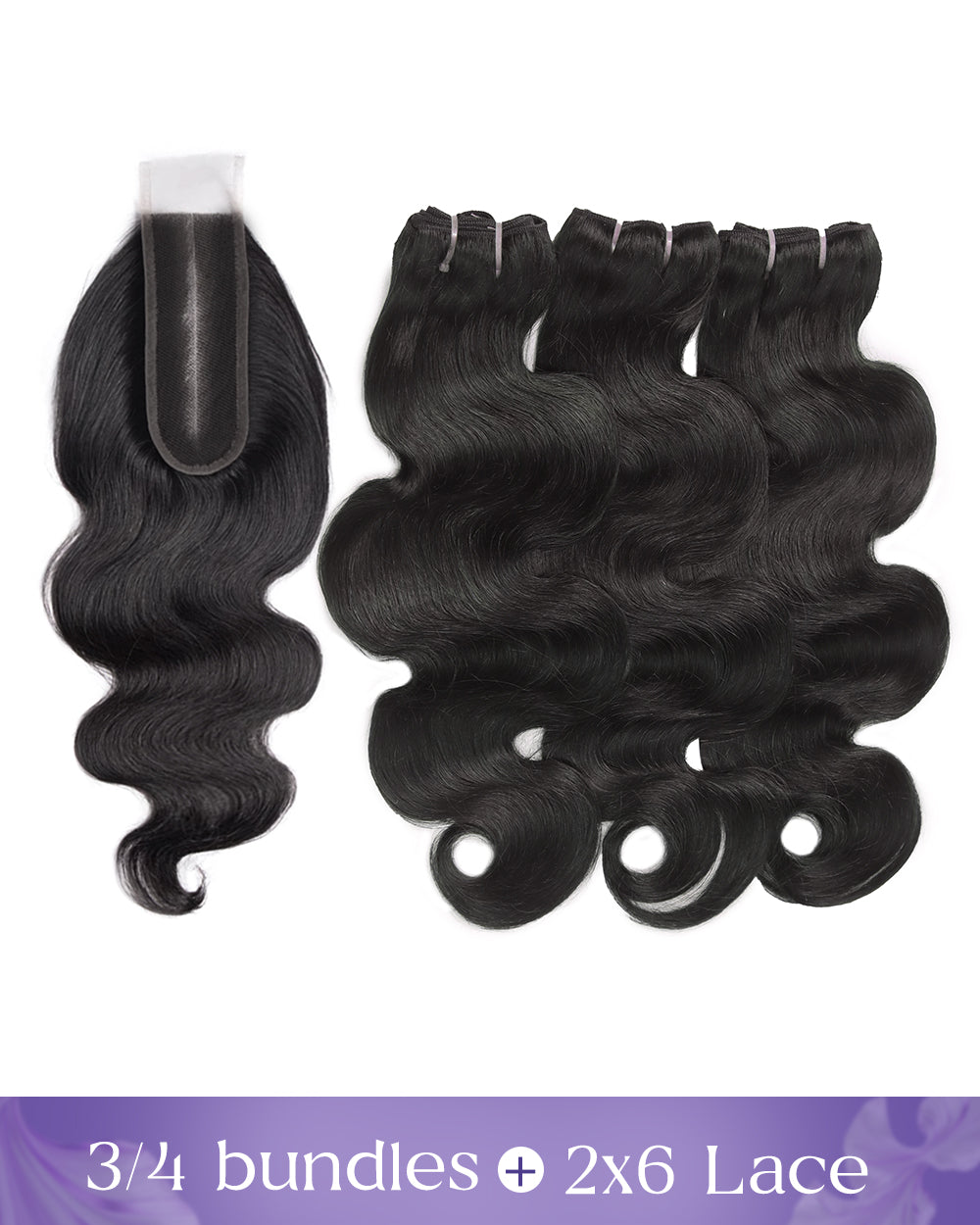 eullair Raw Hair Body Wave 3 Bundles with 2x6 Closure 100% Human Hair Bundles