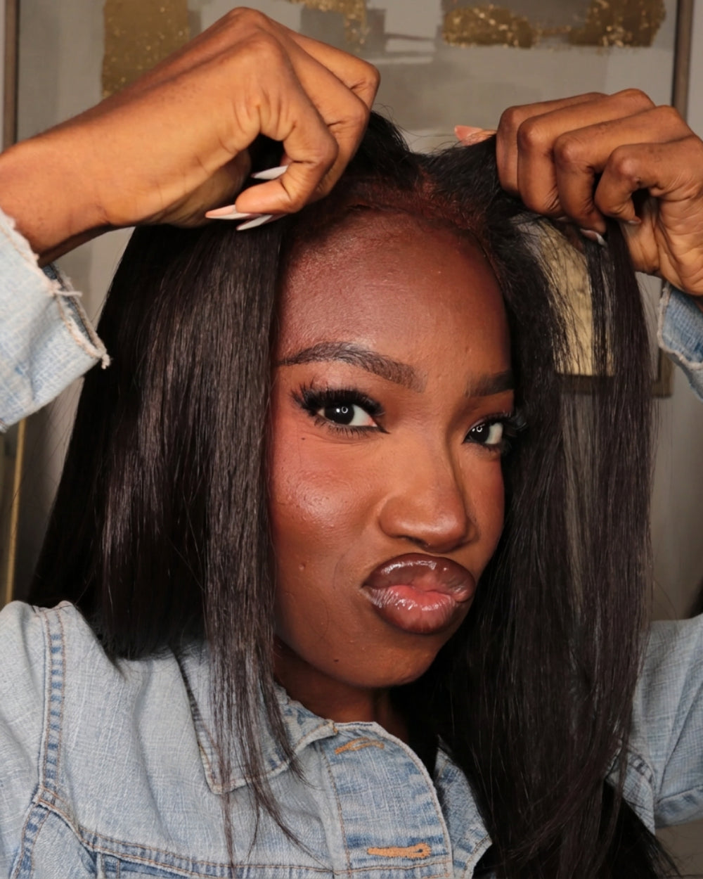 eullair Kinky Straight 4C Edges Invisi Strap Snug Fit Laid Flat 360 Transparent Lace Wig with Curly Baby Hair All