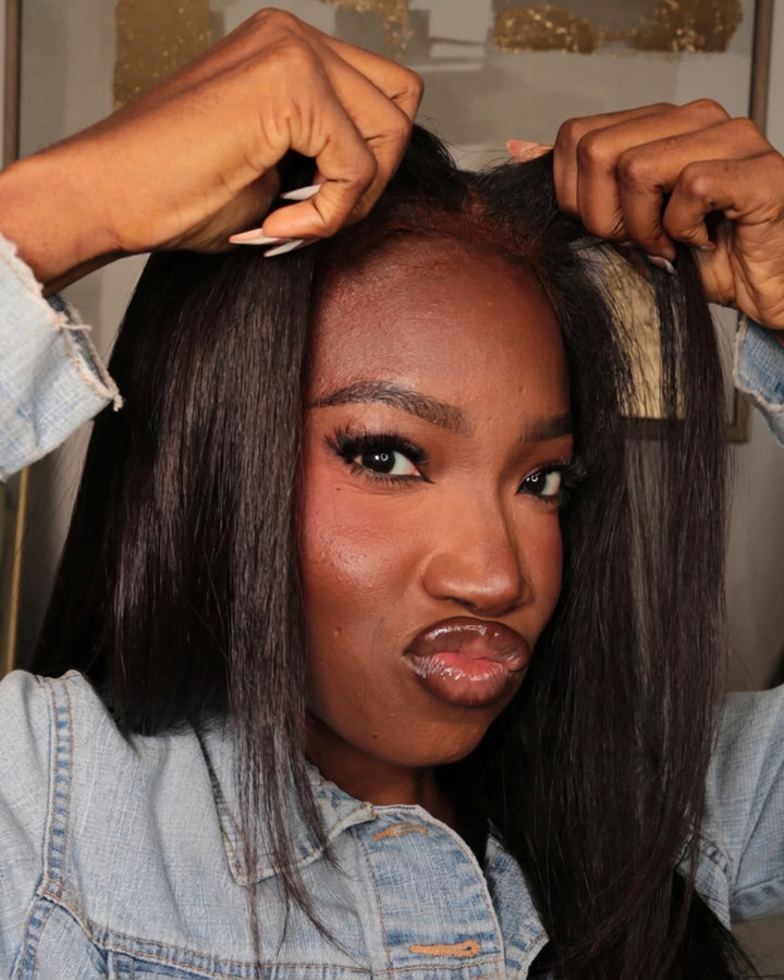 eullair Kinky Straight 4C Edges Invisi Strap Snug Fit Laid Flat 360 Transparent Lace Wig with Curly Baby Hair All