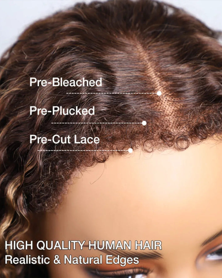 eullair P4/27 Highlight Brown 4C Edge Kinky Straight Lace Frontal & 360 Lace Wig Invisiable Lace Natural Hair Curly Hairline