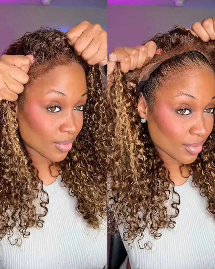 eullair P4/27 Highlight Brown 4C Edge Kinky Straight Lace Frontal & 360 Lace Wig Invisiable Lace Natural Hair Curly Hairline