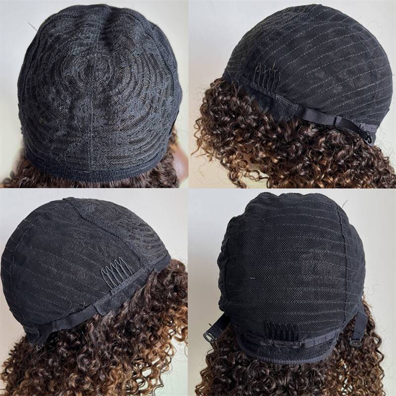 eullair Short BOB Wigs for Black Women 12inch Jerry Curly Full Machine Bangs Wig Human Hair