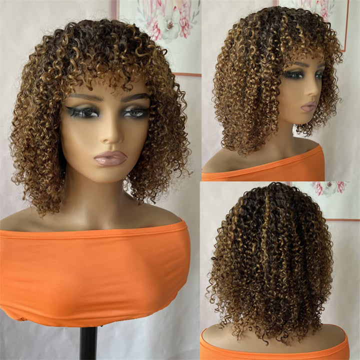 eullair Flash Sale Short BOB Wigs for Black Women 12inch Jerry Curly Full Machine Bangs Wig Human Hair