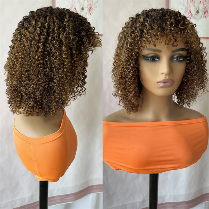 eullair Flash Sale Short BOB Wigs for Black Women 12inch Jerry Curly Full Machine Bangs Wig Human Hair
