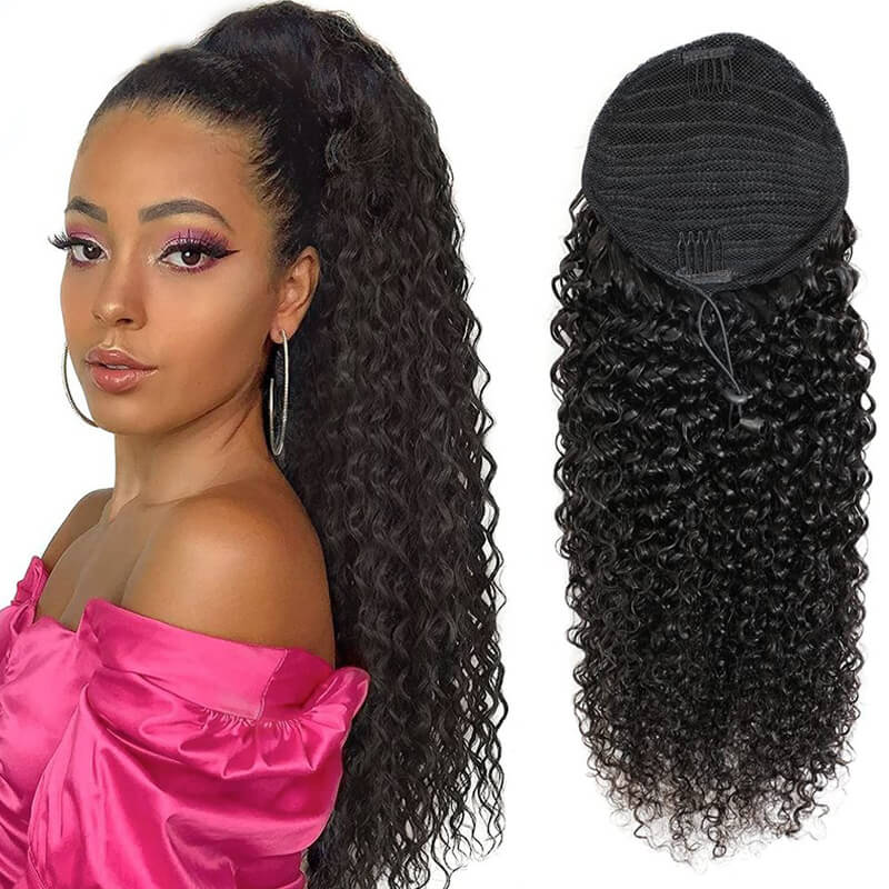 Curly Human Hair Wrap Around Ponytail Clip in Ponytail Curly Hair Extensions For Black Women