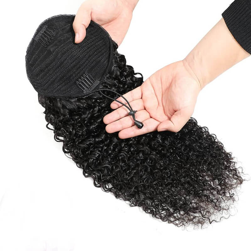 Curly Human Hair Wrap Around Ponytail Clip in Ponytail Curly Hair Extensions For Black Women