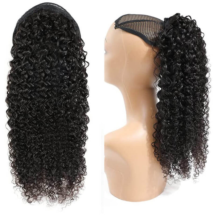 Curly Human Hair Wrap Around Ponytail Clip in Ponytail Curly Hair Extensions For Black Women