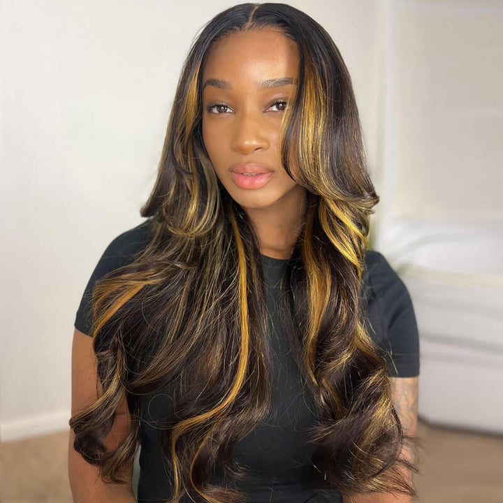 Inspired Pre Colored Blue 99J Burgundy Layered Cut Body Wave Wig With Curtain Bangs eullair Highlight Pre Cut Lace front Human Hair Wig