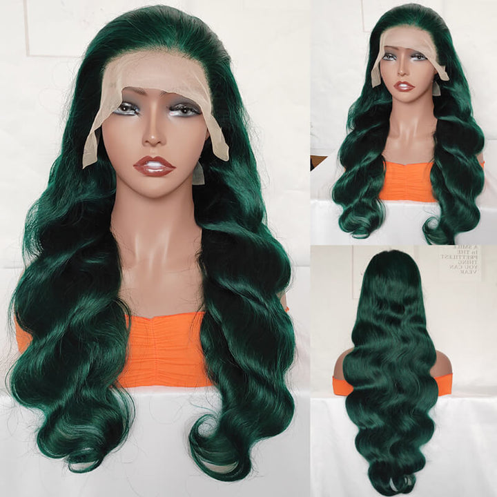 Fashion Style | eullair Colored Dark Green Glueless Lace Frontal Human Hair Wig | Best Affordable