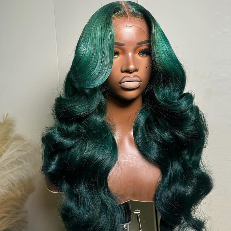 Fashion Style | eullair Colored Dark Green Glueless Lace Frontal Human Hair Wig | Best Affordable