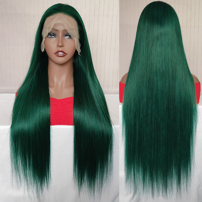 Fashion Style | eullair Colored Dark Green Glueless Lace Frontal Human Hair Wig | Best Affordable