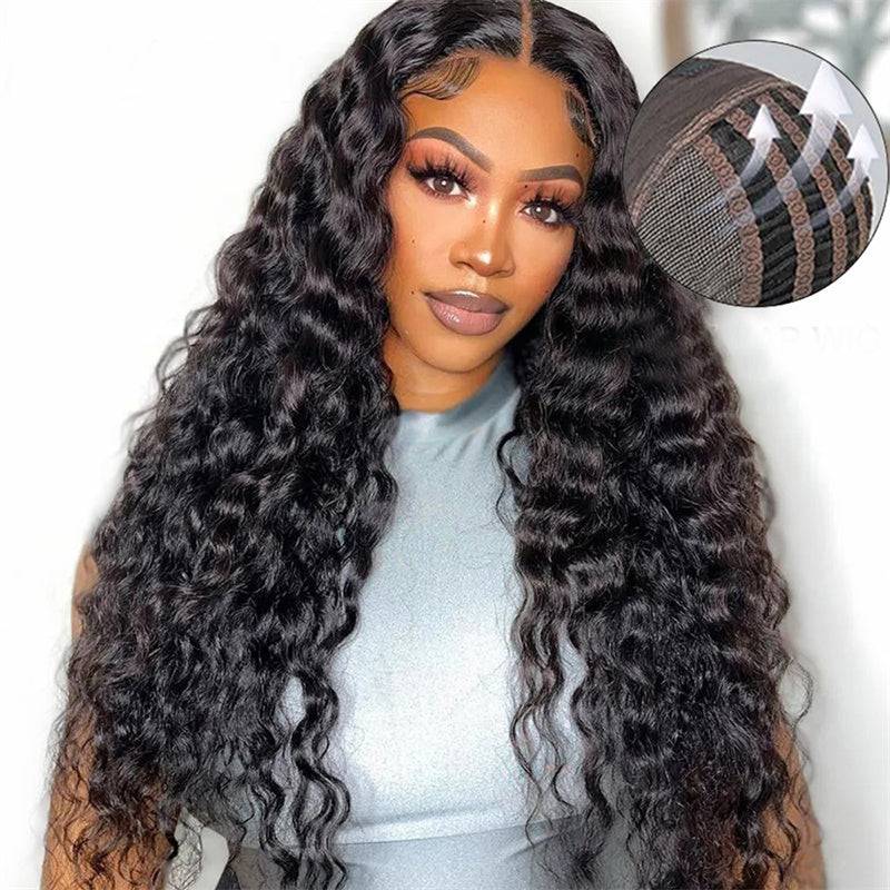 eullair Glueless Breathable Air Cap Deep Wave Human Hair Wig 4x4/5x5/13x4 Pre Cut Lace Frontal Wig Pre Plucked Ready To Wear For Women