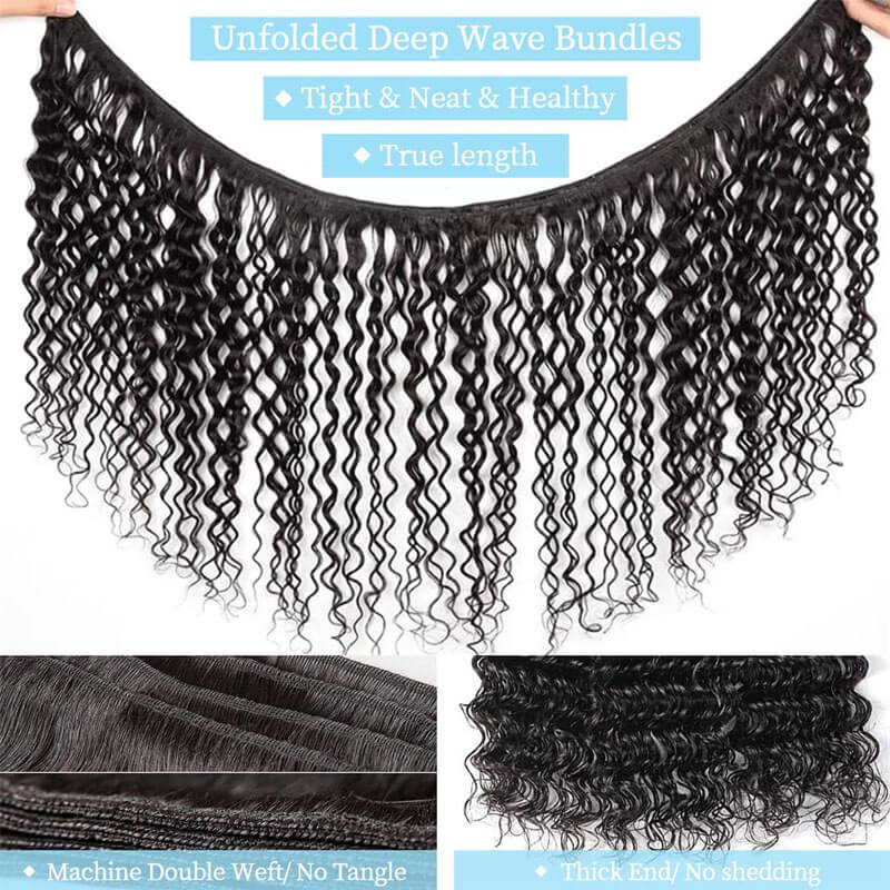 eullair Deep Wave Hair Bundles 3/4 PCS Deal 10A Virgin Human Hair Weave