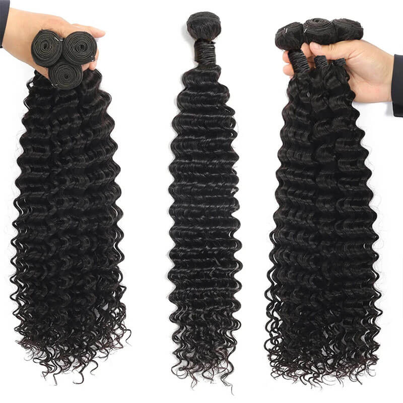 eullair Deep Wave Hair Bundles 3/4 PCS Deal 10A Virgin Human Hair Weave