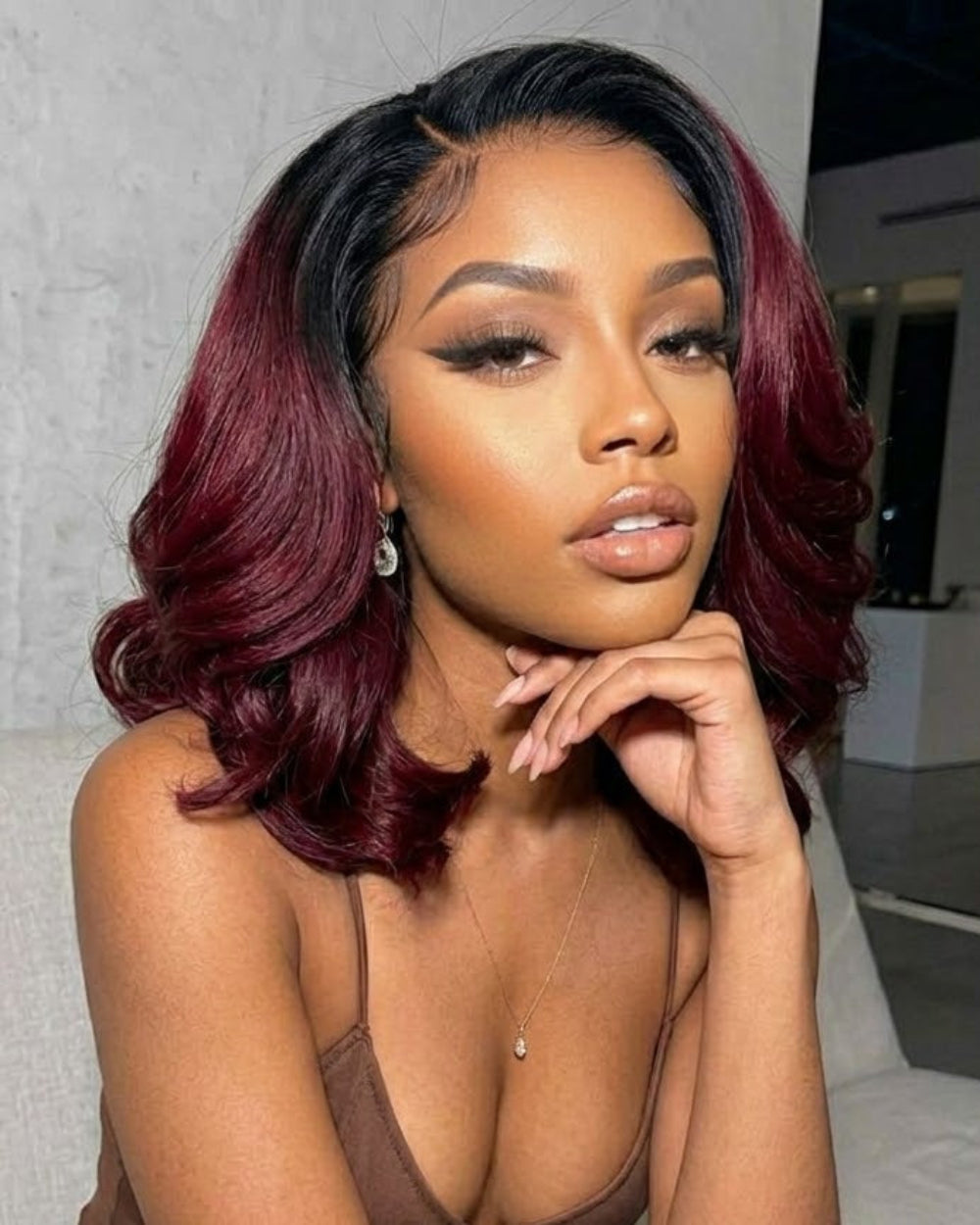 eullair Ombre Dark 99J  Burgundy Bob Wig Soft Layered 13x4 Lace Frontal Glueless Wig