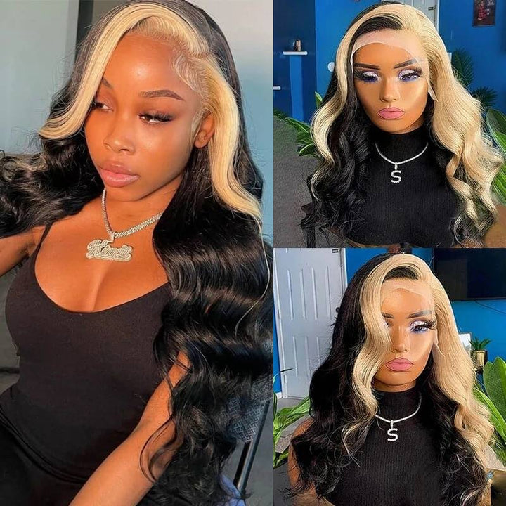 Colored Blonde Skunk Stripe Lace Wig | eullair 13x4 Body Wave Highlights Lace Frontal Wig