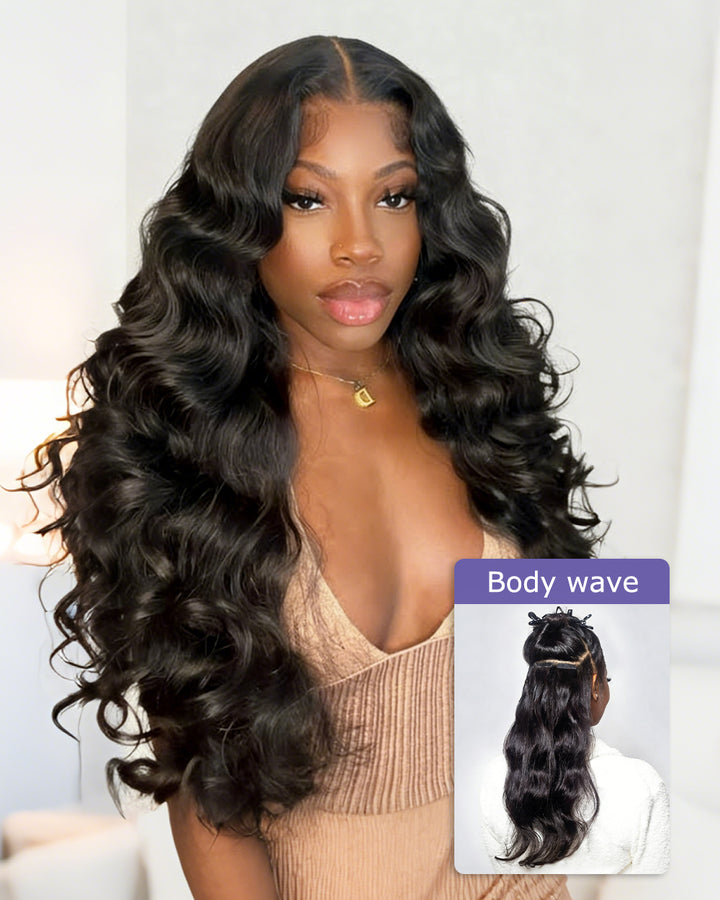 eullair 250g 14PCS Body Wave Seamless PU Clip In Extensions 100% Remy Human Hair