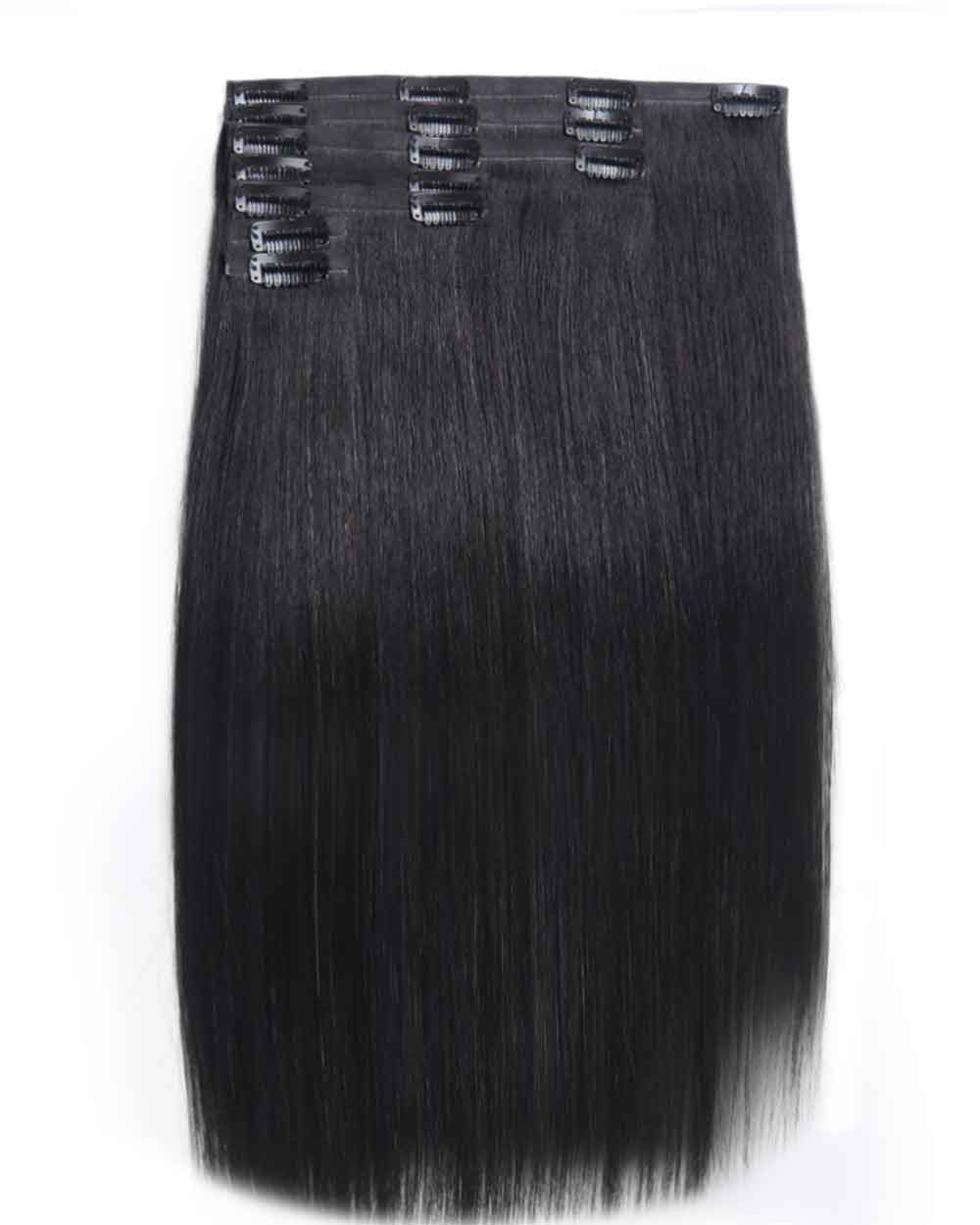 eullair 250g 14PCS Seamless PU Clip in Extensions Silky Straight Human Hair