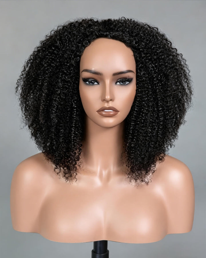 eullair 3 IN 1 Coily & Curly Half Wig 3C-4A Curly Drawstring Seamless Flip Half Wigs