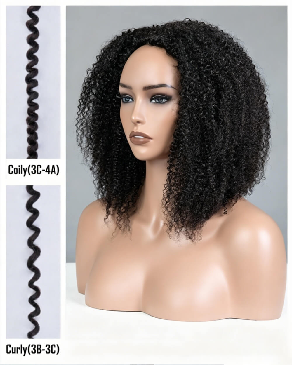 eullair 3 IN 1 Coily & Curly Half Wig 3C-4A Curly Drawstring Seamless Flip Half Wigs